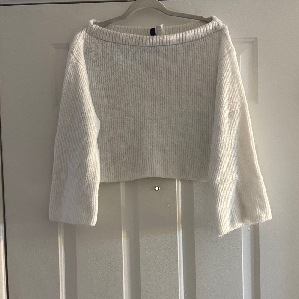 Divided Off-the-Shoulder Cream Sweater